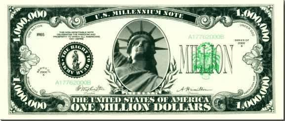 million dollar bill. Millennium Million Dollar Bill